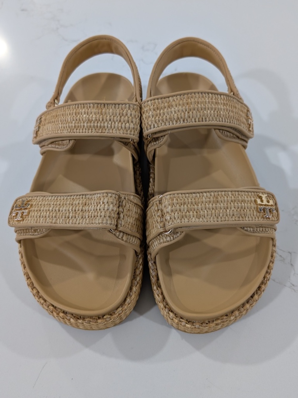 Tory Burch Kira Platform Sport Sandal Natural Raffia Women's 10 NWOB Logo Strapp - Picture 3 of 12
